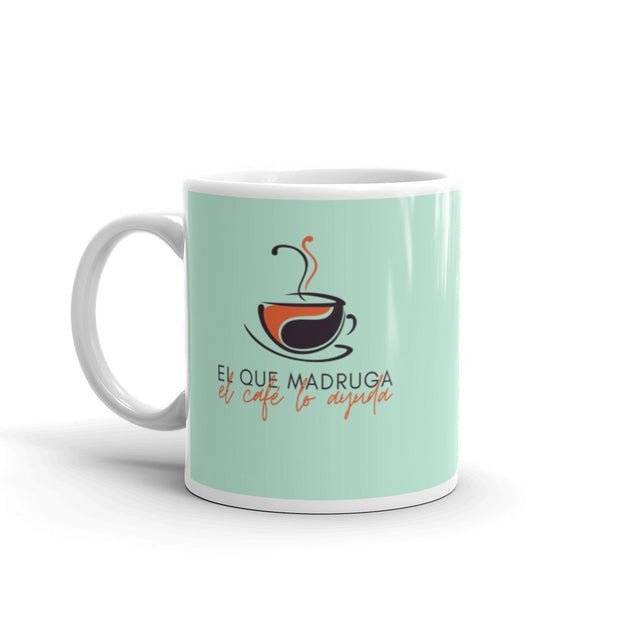 The early bird helps the coffee Bright white mug