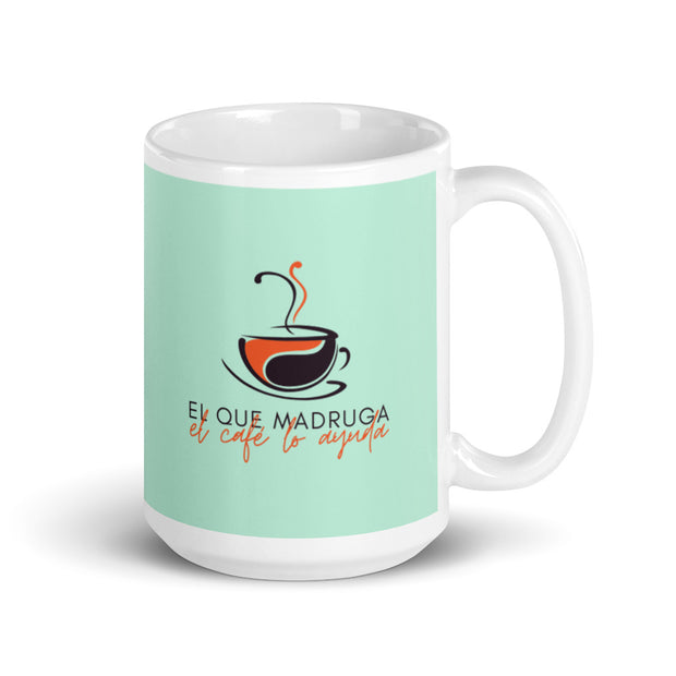 The early bird helps the coffee Bright white mug